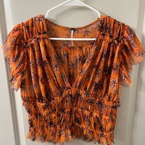 Floral Ruffled Orange Top